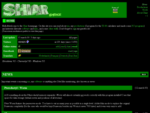 SHIAR homepage of 3/00; total size 9MB, html size 419kB