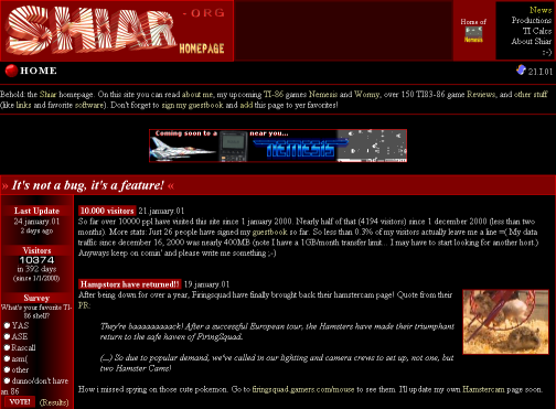 SHIAR homepage of 1/01; total size 40MB, html size 1.1MB