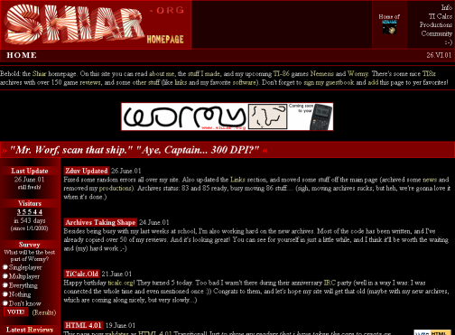 SHIAR homepage of 6/01; total size 45MB, php size 958kB