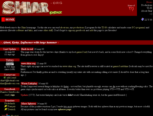 SHIAR homepage of 5/00; total size 15MB, html size 629kB