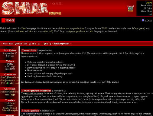 SHIAR homepage of 9/00; total size 20MB, html size 729kB